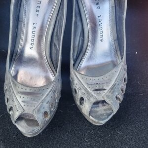 Chinese Laundry Silver Metallic Peep-Toe Heels